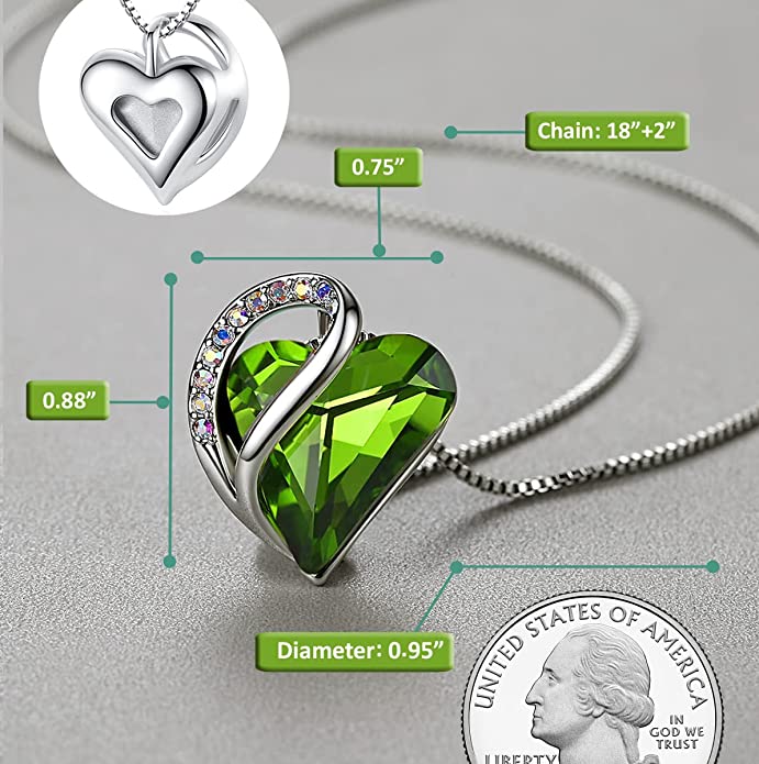 Infinity Love Heart Pendant Necklace - Emerald Green Crystal - May Birthstone - Made with Swarovski Crystals Birthstone May