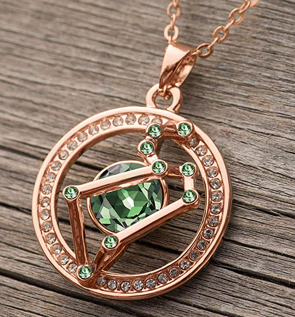 Leo Rose Gold Zodiac Constellation Pendant Necklace Made with Premium Crystal Horoscope Jewelry