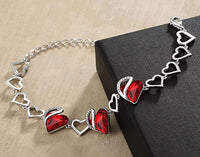 Infinity January & July Siam Ruby Red Love Heart Link Bracelet with Birthstone Crystal, 7" with 2" Extender