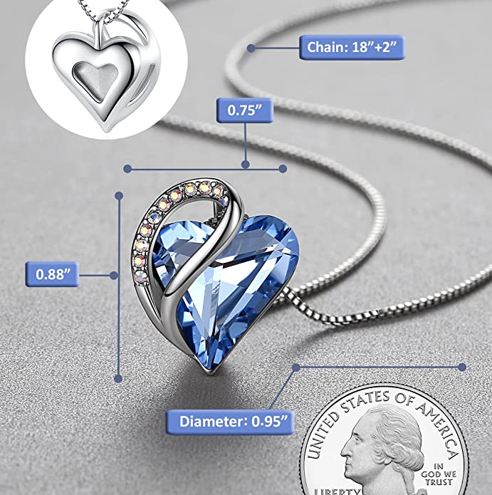 Infinity March Light Sapphire Blue Birthstone Love Heart Pendant Necklace Made with Crystals Birthstone