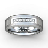 Silver Tungsten Band High Polished with Prong set With 7 Round CZs- 8mm