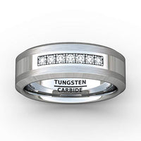 Silver Tungsten Band High Polished with Prong set With 7 Round CZs- 8mm