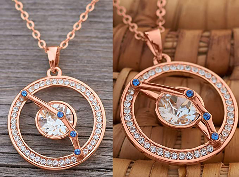 Aries Rose Gold Zodiac Constellation Pendant Necklace Made with Premium Crystal Horoscope Jewelry