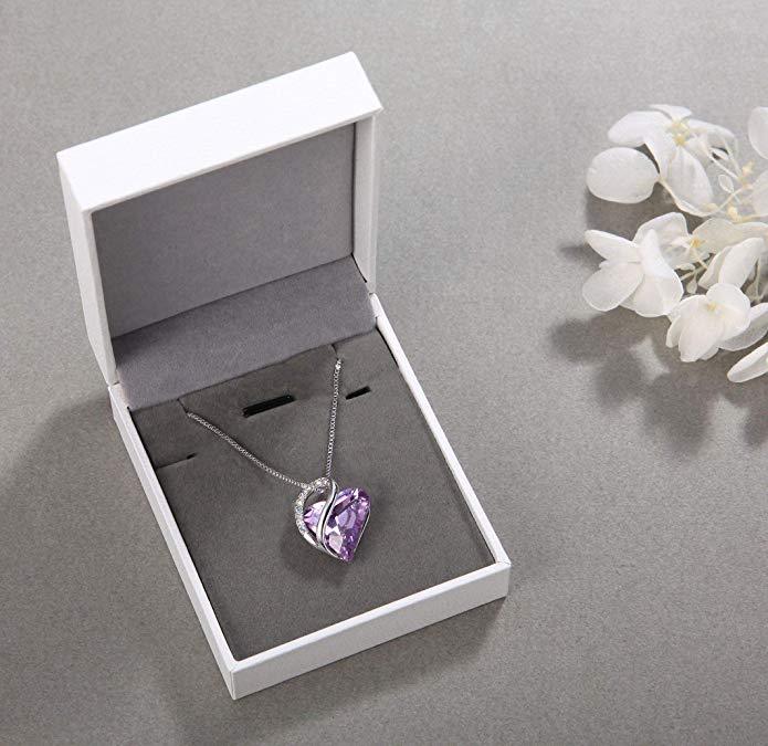 Infinity Alexandrite Light Purple June Birthstone Love Heart Pendant Necklace Made with Crystals Birthstone
