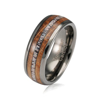 Tungsten Gunmetal Double Barrel Wood Ring Elk Antler Inlay Tungsten Ring