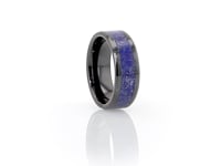 Men’s Polished Black Ceramic Wedding Band with Blue Lapis Lazuli Stone Inlay Ring & Beveled Edges -8 mm