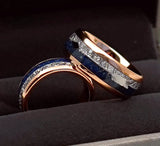 6mm- ROSE GOLD TUNGSTEN ARROW RING W/ BLUE LAPIS LAZULI, FAUX METEORITE,