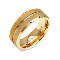 8mm - 14k Gold Tungsten Rings For Men, Wedding Bands, Sandblast Brushed Grooved Ring