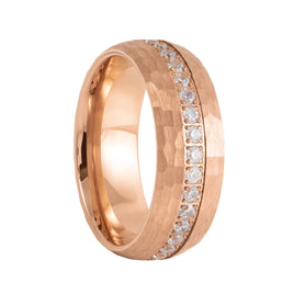 8mm Rose Gold Tungsten Ring, Tungsten Wedding Band with White Diamonds