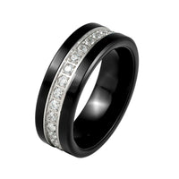8mm Black Tungsten Carbide Wedding Ring with Cubic Zircon Diamonds