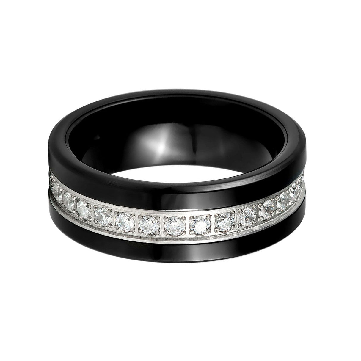 8mm Black Tungsten Carbide Wedding Ring with Cubic Zircon Diamonds