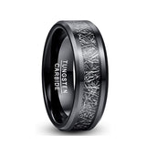 8mm - Tungsten wedding Rings W/ Black Meteorite Inlay Beveled Edges