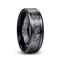 8mm - Tungsten wedding Rings W/ Black Meteorite Inlay Beveled Edges