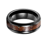 8mm Black Tungsten Carbide Wedding Band W/ Koa Wood & Gold Flakes