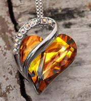 Infinity Amber Brown November Love Heart Pendant Necklace Made with Swarovski Crystals Birthstone Jewelry