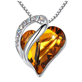 Infinity Amber Brown November Love Heart Pendant Necklace Made with Swarovski Crystals Birthstone Jewelry