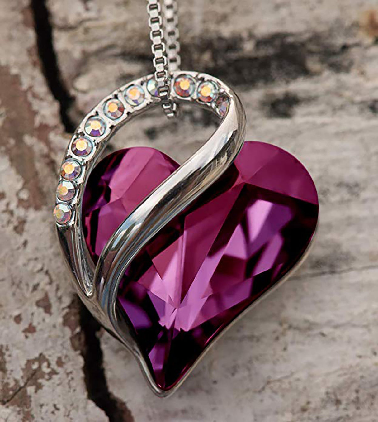 Infinity Love Heart Pendant Necklace Amethyst Dark Pink February Birthstone Made with Swarovski Crystals Birthstone Jewelry