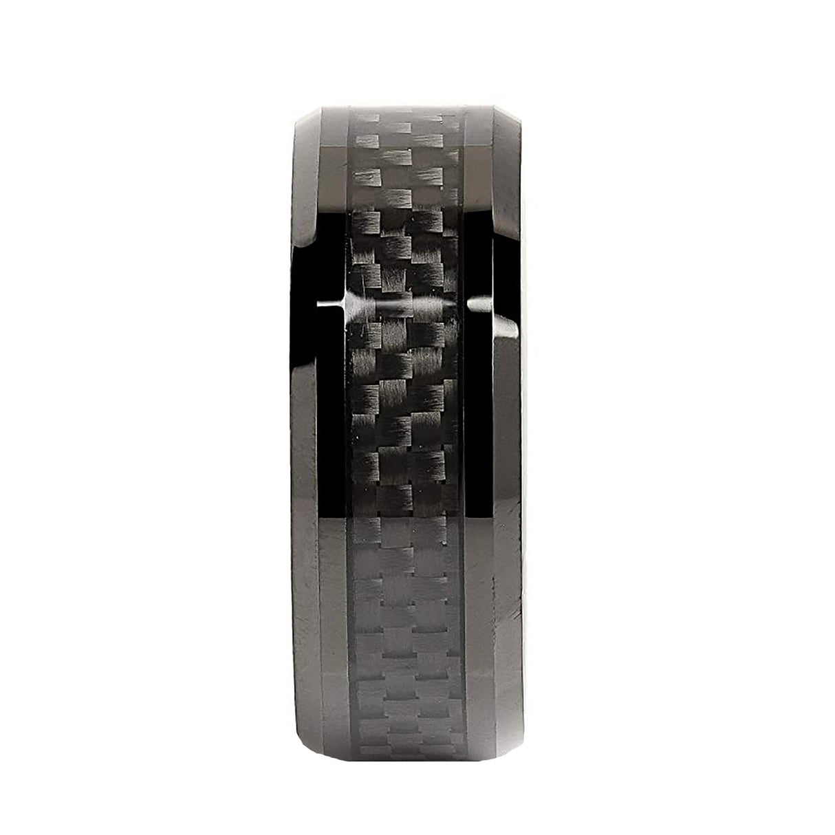 8mm Black Tungsten Carbide Wedding Ring with Carbon Fiber Inlay