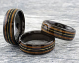 8mm Black Tungsten Koa Wood Ring W/ GENUINE GUITAR STRING