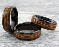 8mm Black Tungsten Koa Wood Ring W/ GENUINE GUITAR STRING