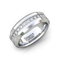 8mm - Tungsten Carbide Wedding Band Fully Stacked Cubic Zircon Beveled Edge Comfort Fit