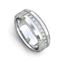 8mm - Tungsten Carbide Wedding Band Fully Stacked Cubic Zircon Beveled Edge Comfort Fit