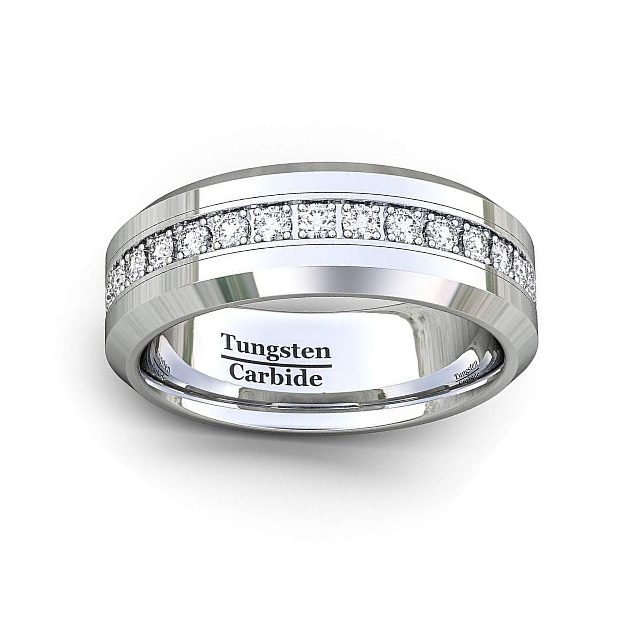 8mm - Tungsten Carbide Wedding Band Fully Stacked Cubic Zircon