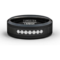 8mm - Black Tungsten Wedding Band White CZ Diamond Inlay Brush Finish