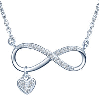 Infinity Heart necklaces 18k White Gold w/ CZ Diamonds Pure 925 Silver.