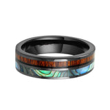 6MMmm - Black Tungsten Whiskey Barrel Wood Ring, W/ ABALONE INLAY RING