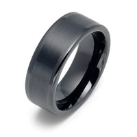 8mm Gunmetal Tungsten Carbide Wedding Ring W/ Brushed Center Pipe cut