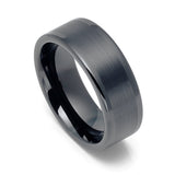 8mm Gunmetal Tungsten Carbide Wedding Ring W/ Brushed Center Pipe cut