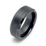 8mm Gunmetal Tungsten Carbide Wedding Ring with Brushed Center Beveled edges