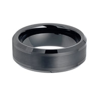 8mm Gunmetal Tungsten Carbide Wedding Ring with Brushed Center Beveled edges