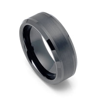 8mm Gunmetal Tungsten Carbide Wedding Ring with Brushed Center Beveled edges