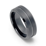 8MM - Gunmetal TUNGSTEN CARBIDE WEDDING BAND BRUSHED CENTER GROOVE