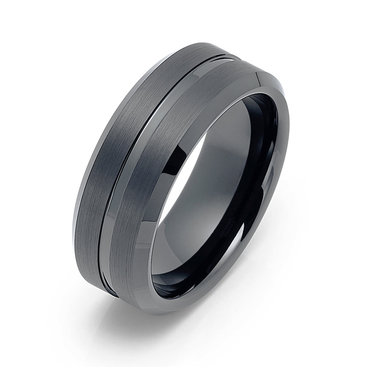 8MM - Gunmetal TUNGSTEN CARBIDE WEDDING BAND BRUSHED CENTER GROOVE