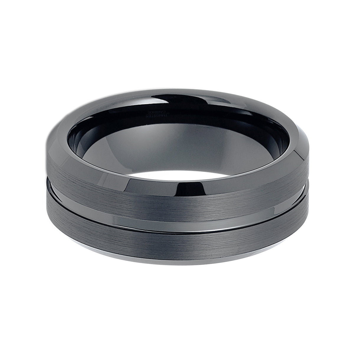 8MM - Gunmetal TUNGSTEN CARBIDE WEDDING BAND BRUSHED CENTER GROOVE