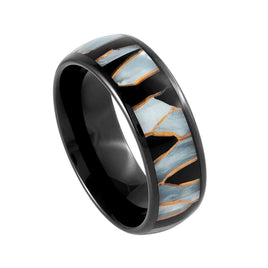 8mm Tungsten Carbide Ring W/ Capiz Shell, Black Resin & Gold Shavings