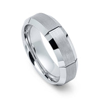 7mm Silver Tungsten Carbide Wedding Ring W/ Vertical Grooves