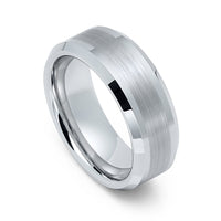 8mm - Silver Tungsten Wedding Band, Brushed Center Finish, Silver Tungsten Ring,