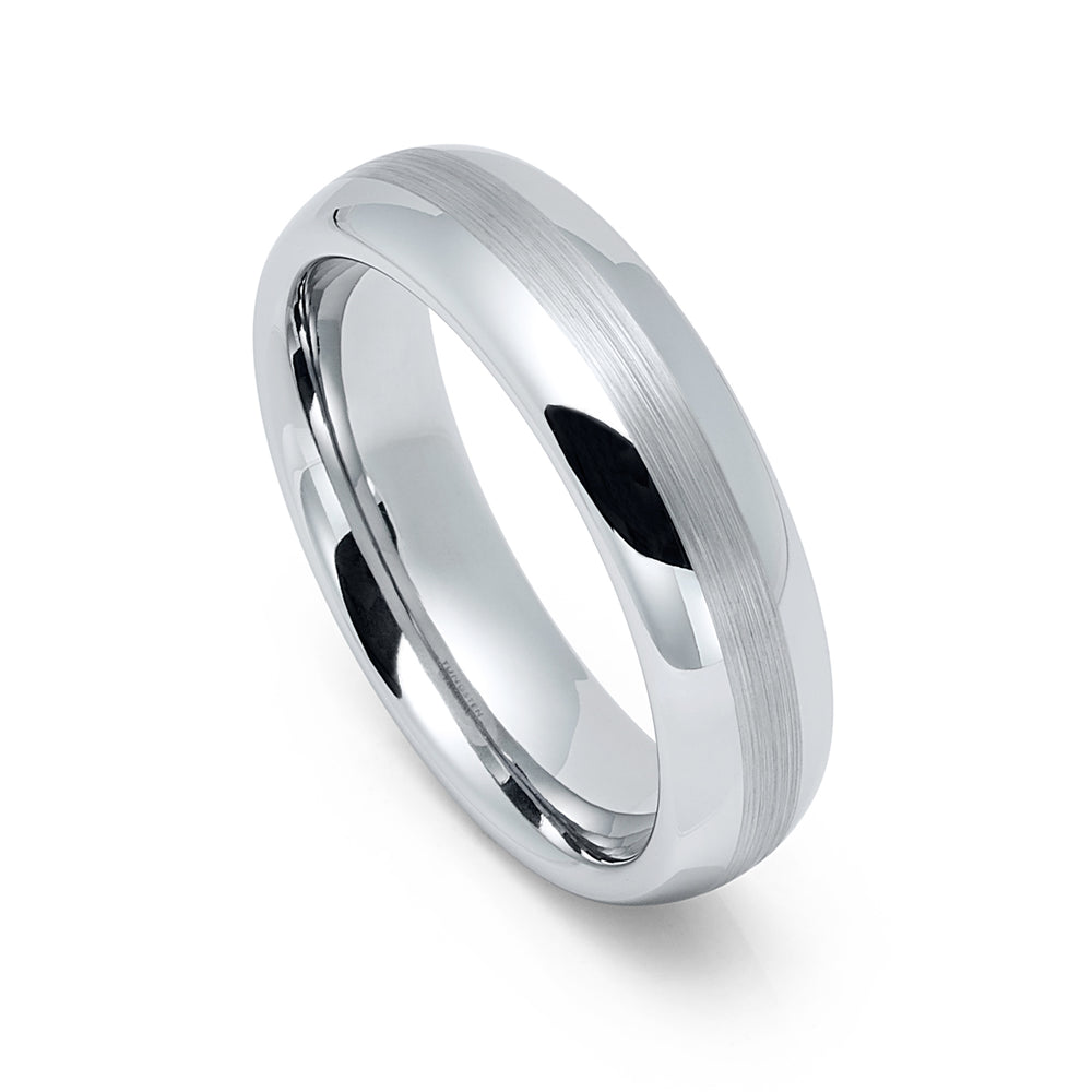 6mm Silver Tungsten Carbide Wedding Band Brushed Center Dome Ring