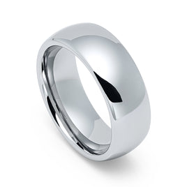 8mm - Silver Tungsten Carbide Wedding Band High Polished Dome Shape Ring