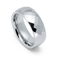 8mm Silver Diamond Hammered Faceted Tungsten Carbide Wedding Ring