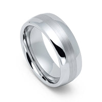8mm - Silver Tungsten Wedding Band, Brushed Center High Polished Wedding Ring,