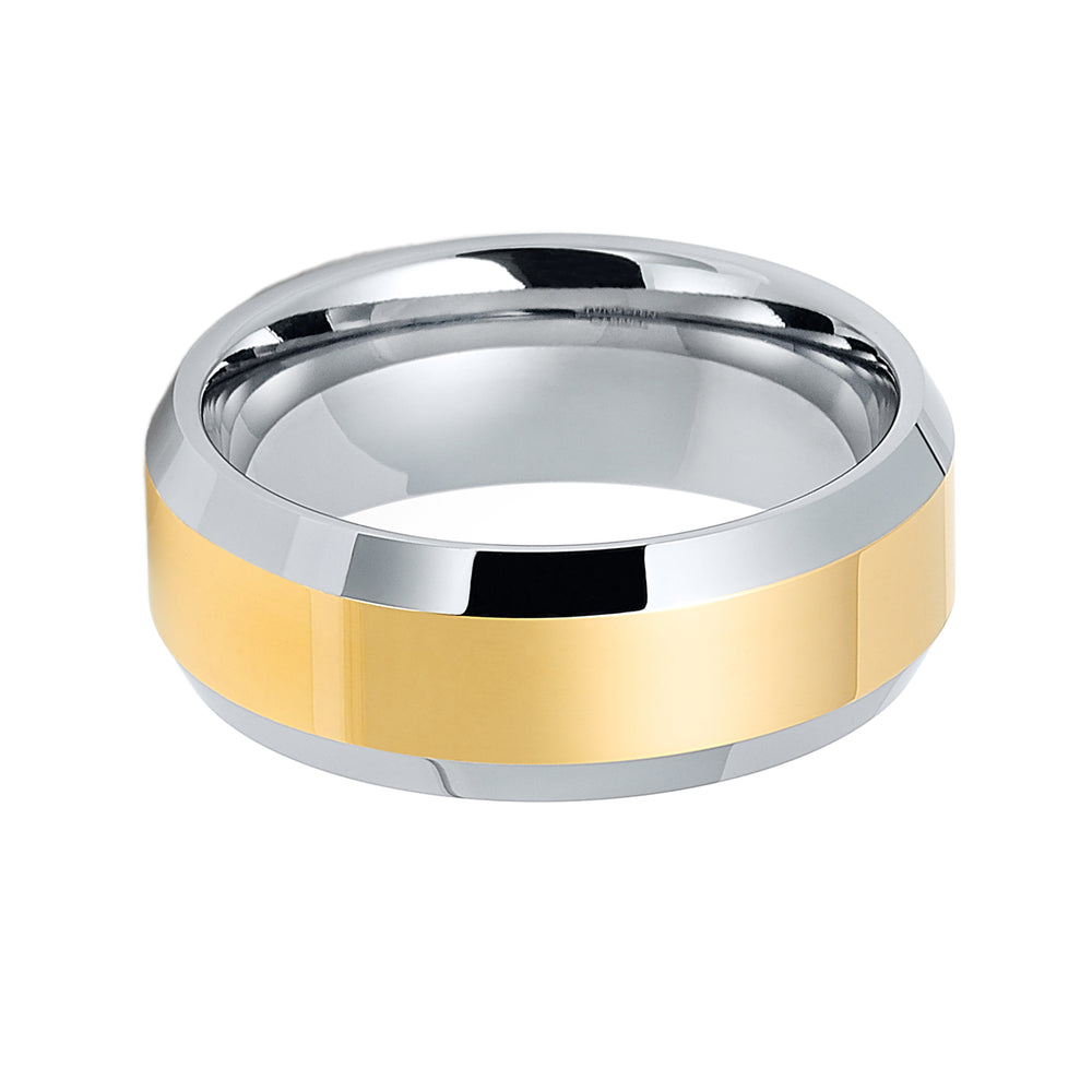 8mm - Tungsten Carbide Wedding Band Yellow Gold Center Ring