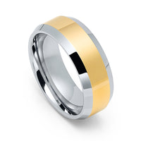 8mm - Tungsten Carbide Wedding Band Yellow Gold Center Ring