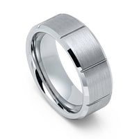 8mm Silver Tungsten Carbide Wedding Ring W/ Vertical Grooves