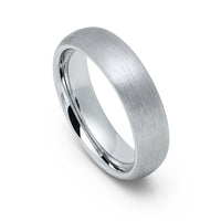 6mm - Tungsten Wedding Band Silver Brushed Center Finish, Dome Ring