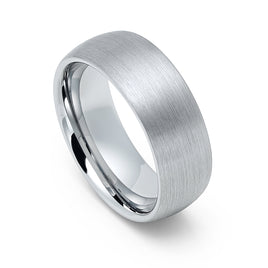 8mm - Silver Tungsten Wedding Band Brushed Center Finish, Silver Dome Ring
